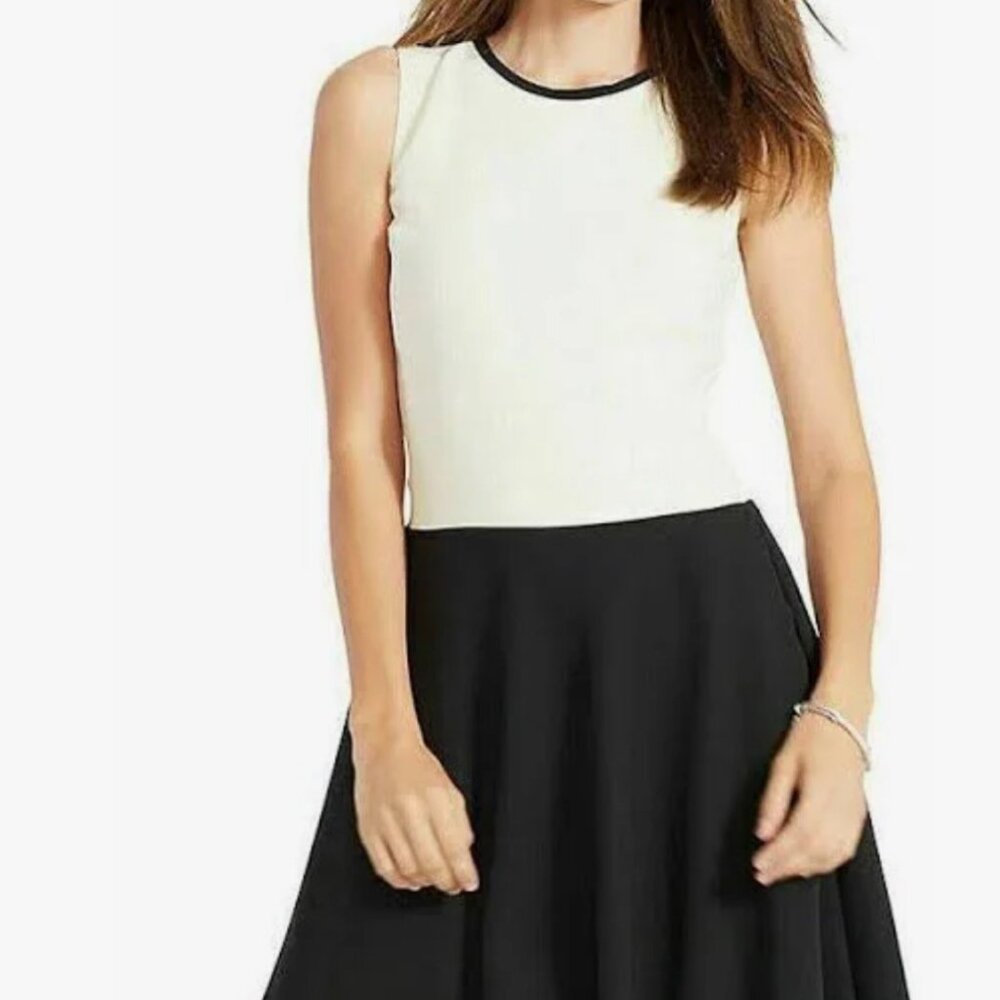 Ralph Lauren Cream Black Crepe Flare Dress